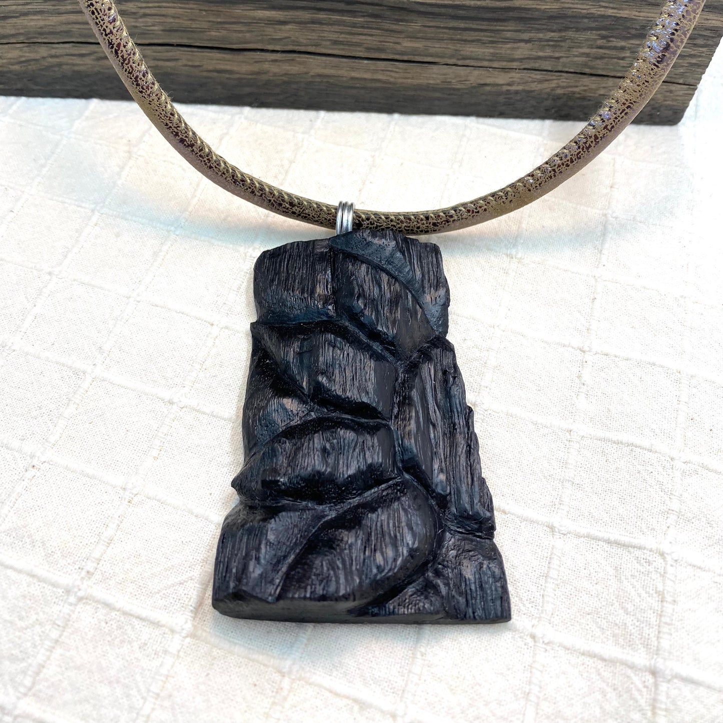Irish Bog Oak Sunflower Carved Necklace Gift - Handmade