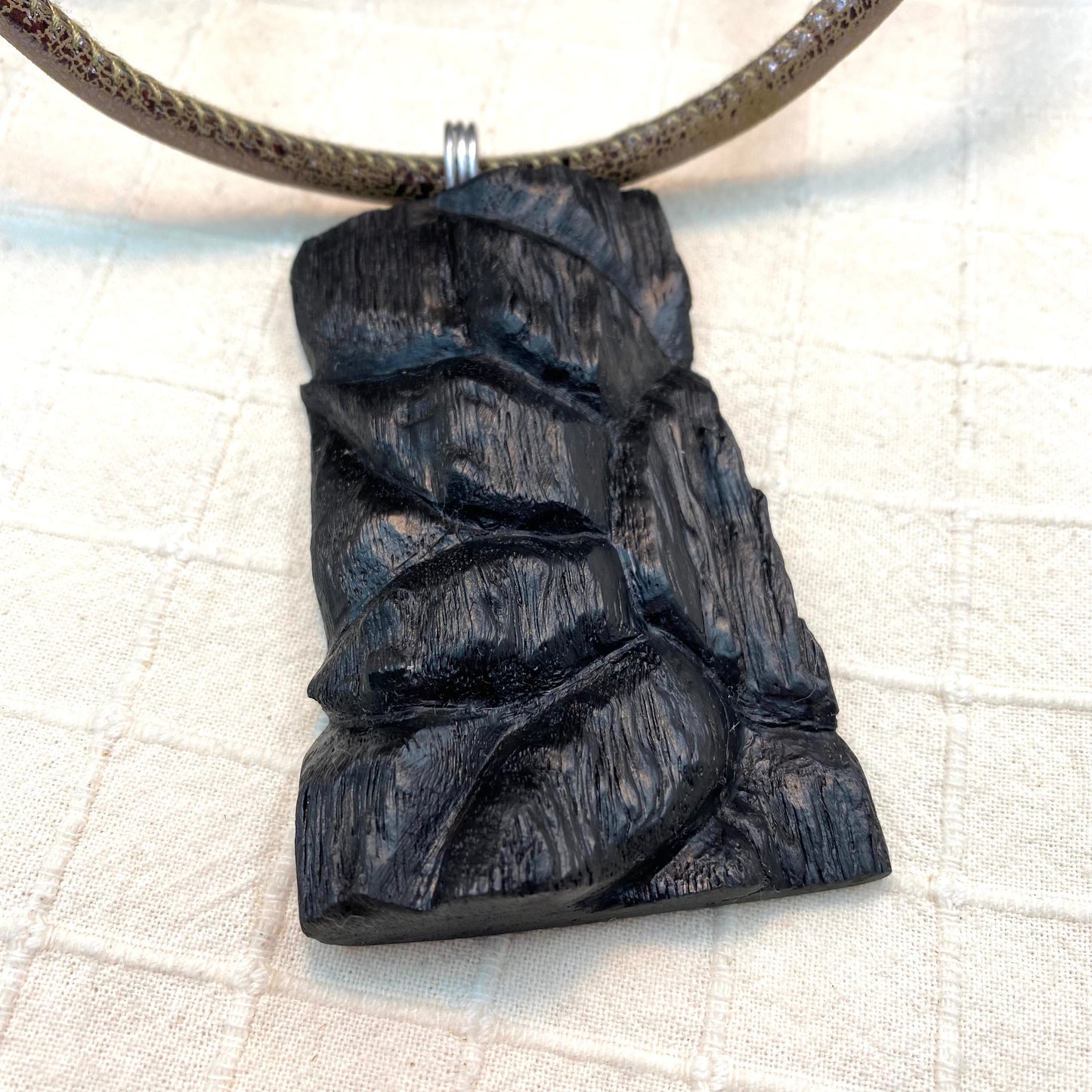 Irish Bog Oak Sunflower Carved Necklace Gift - Handmade