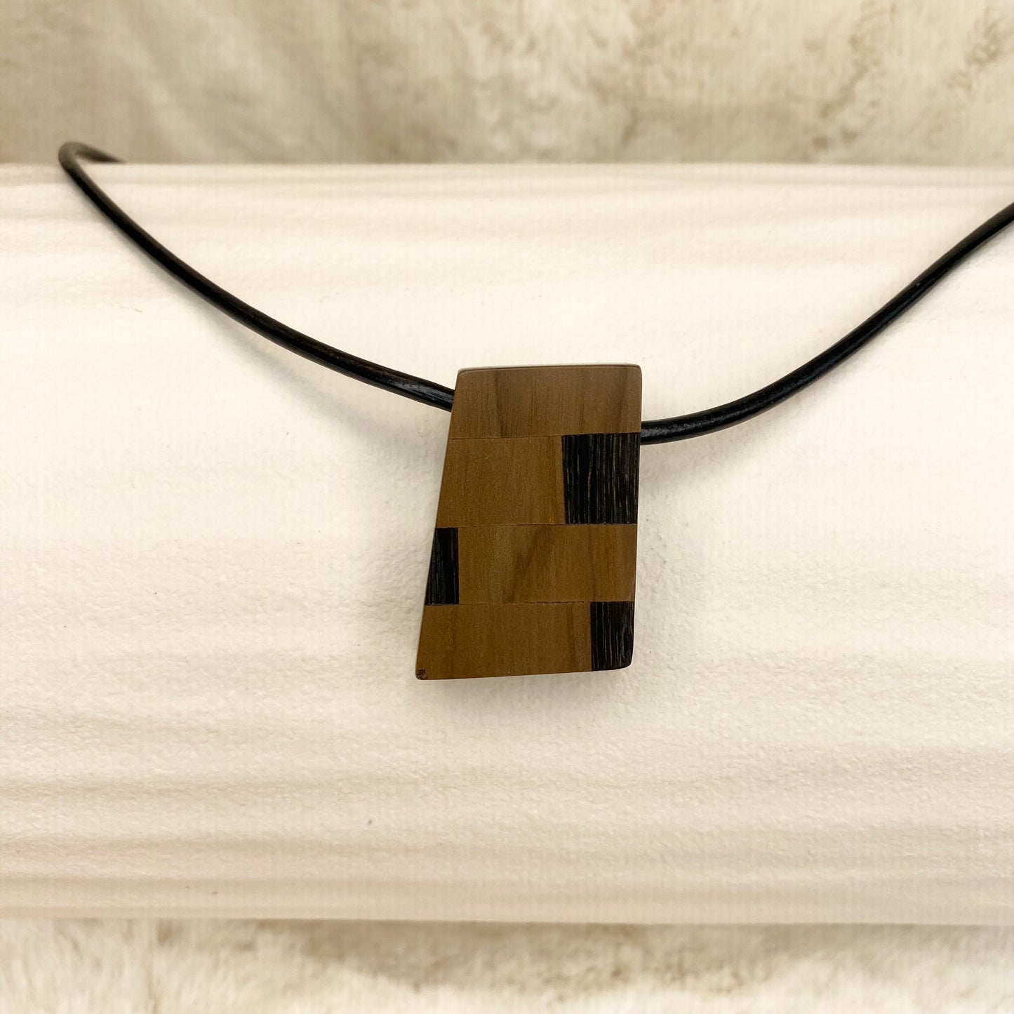 Handcrafted Pendant Necklace with Striped Irish Bog Oak and Bog Yew on Leather Cord
