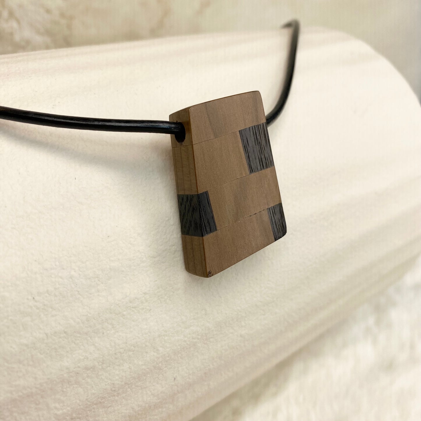 Handcrafted Pendant Necklace with Striped Irish Bog Oak and Bog Yew on Leather Cord