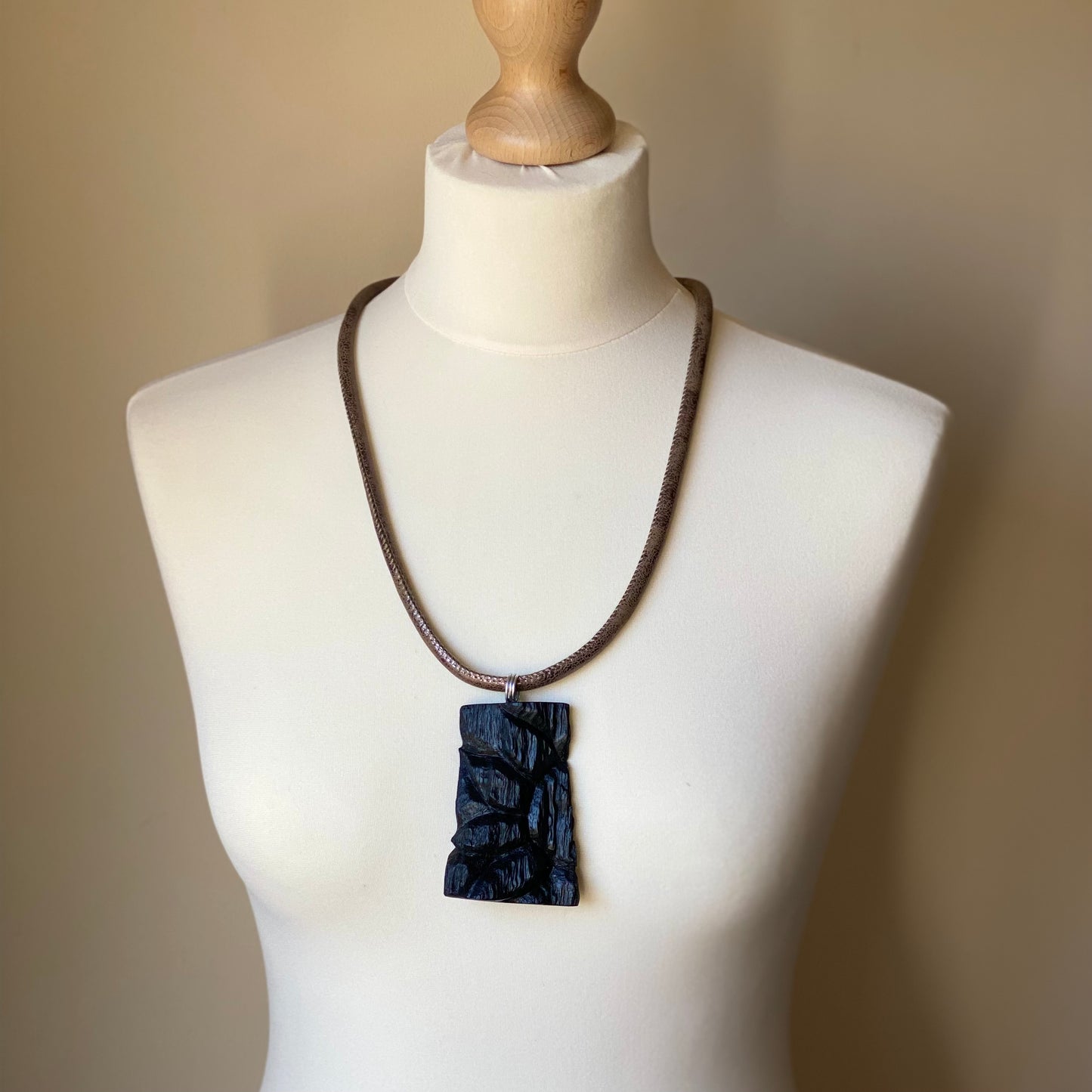Irish Bog Oak Sunflower Carved Necklace Gift - Handmade