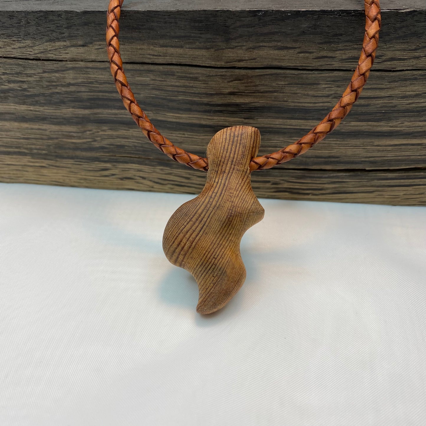 Irish Bog Pine Carved Wave Necklace Gift - Handmade