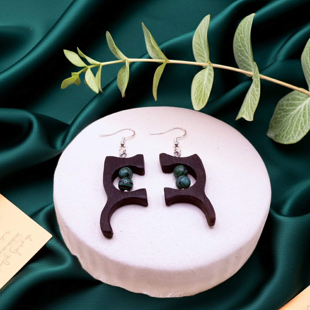 Handmade Bog Oak Earrings with Malachite