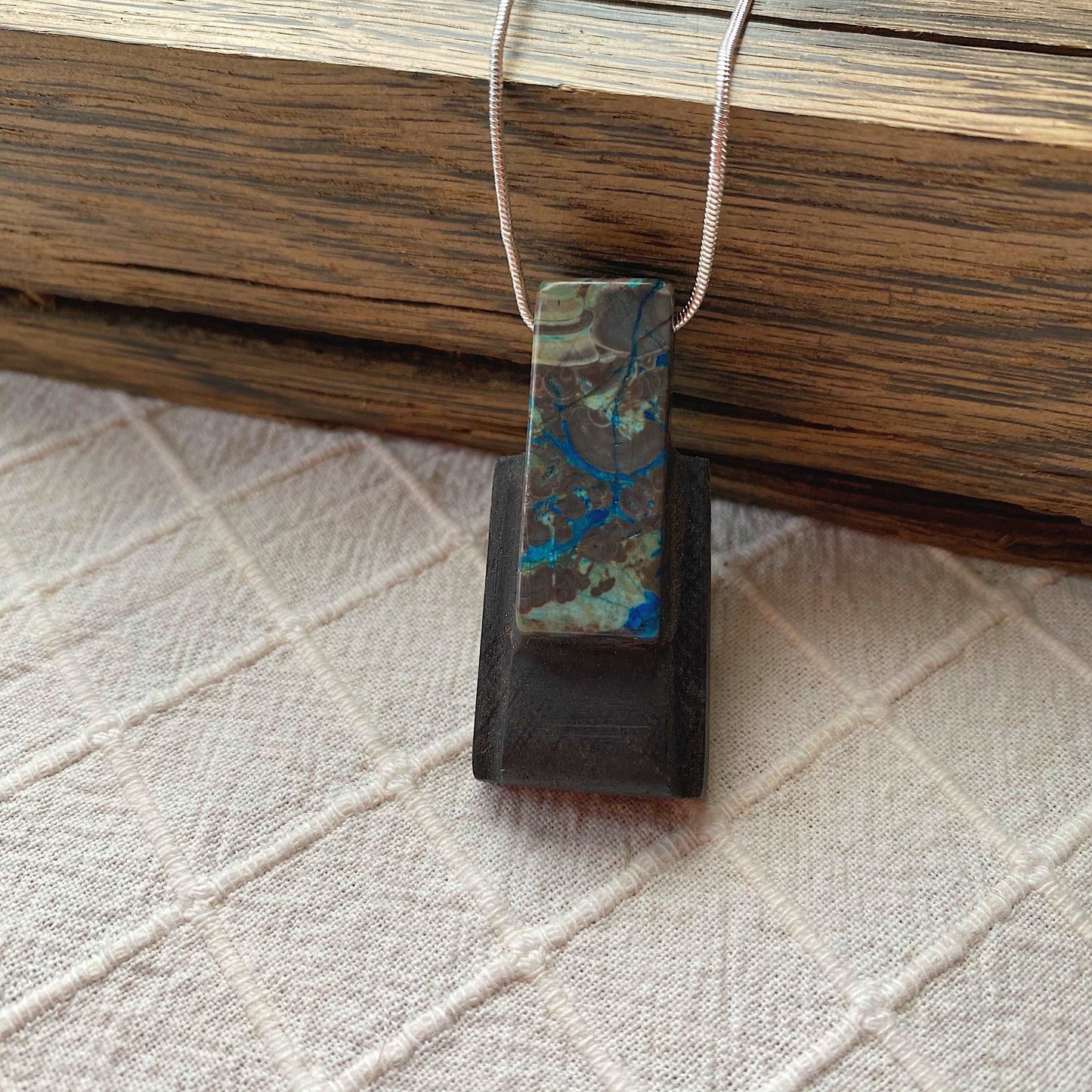 Irish Bog Oak Carved Pendant With Agate Stone - Handmade
