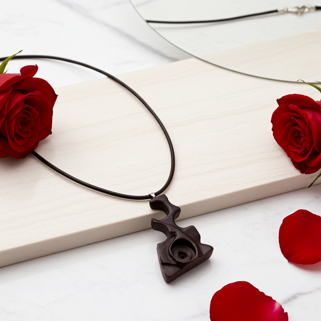 Hand Carved Black Wooden Pendant Necklace