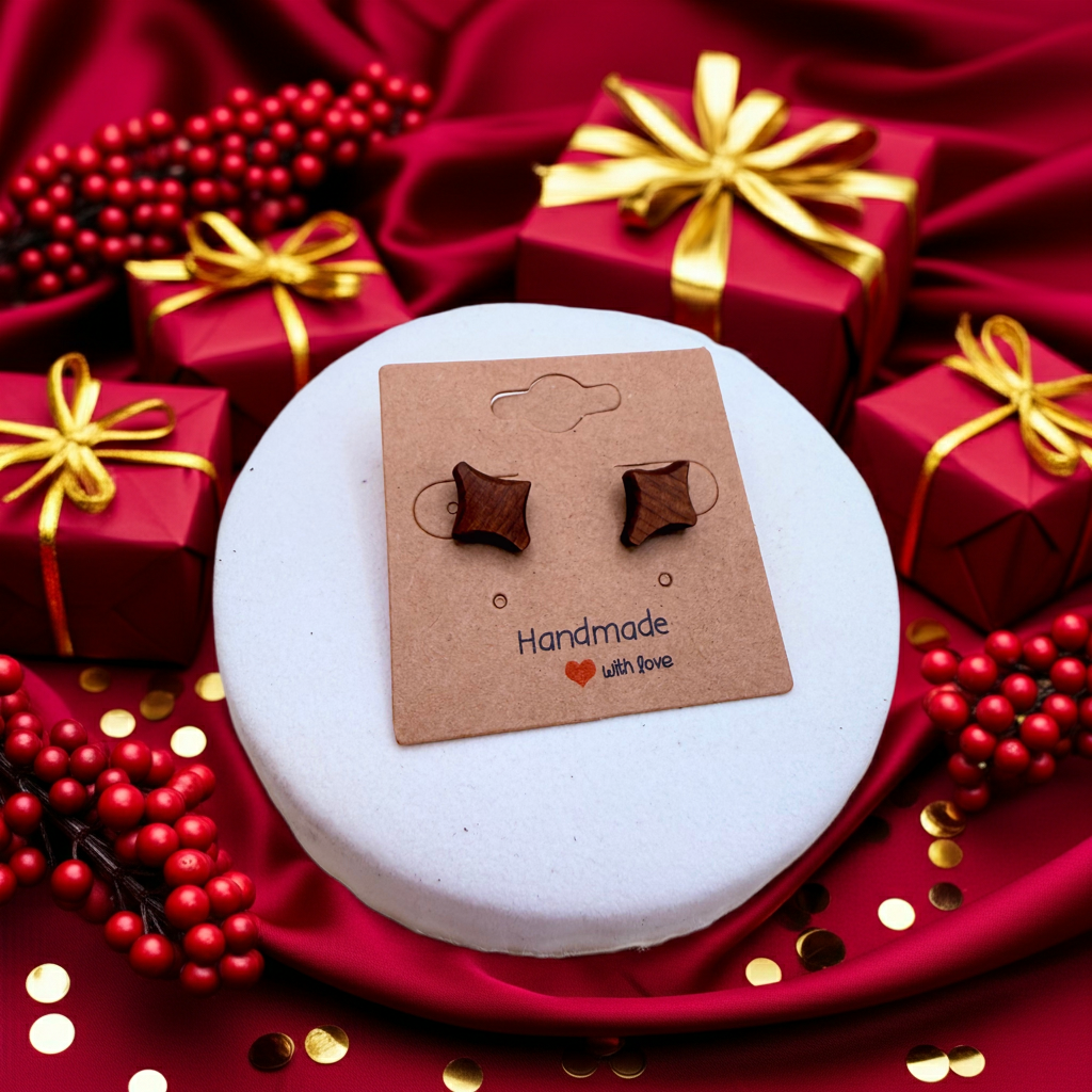 Handcrafted Bog Wood Stud Earrings | Sustainable Wooden Accessories
