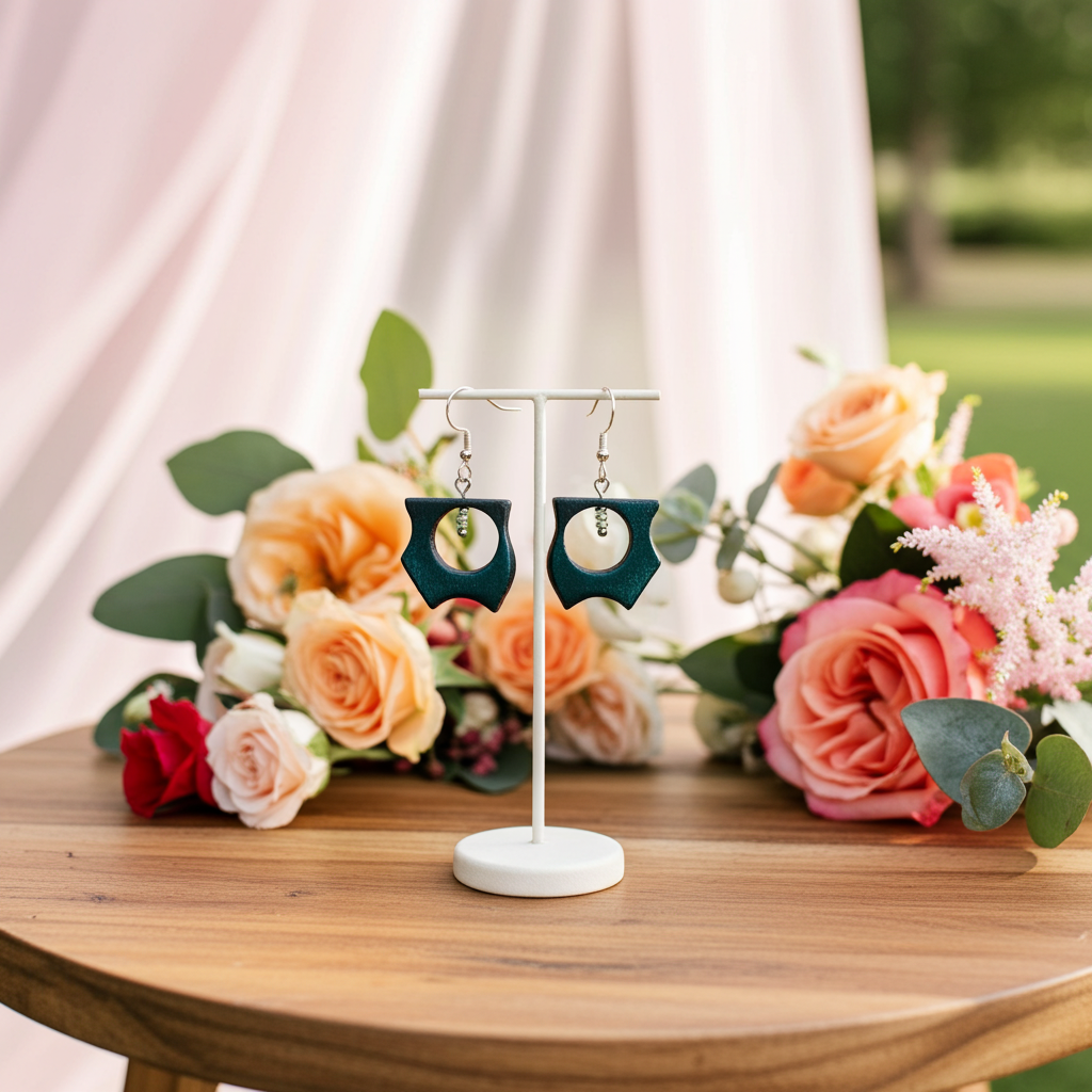 Bog Oak & Stainless Steel Earrings with Subtle Green Accent – Minimalist Wood Jewellery