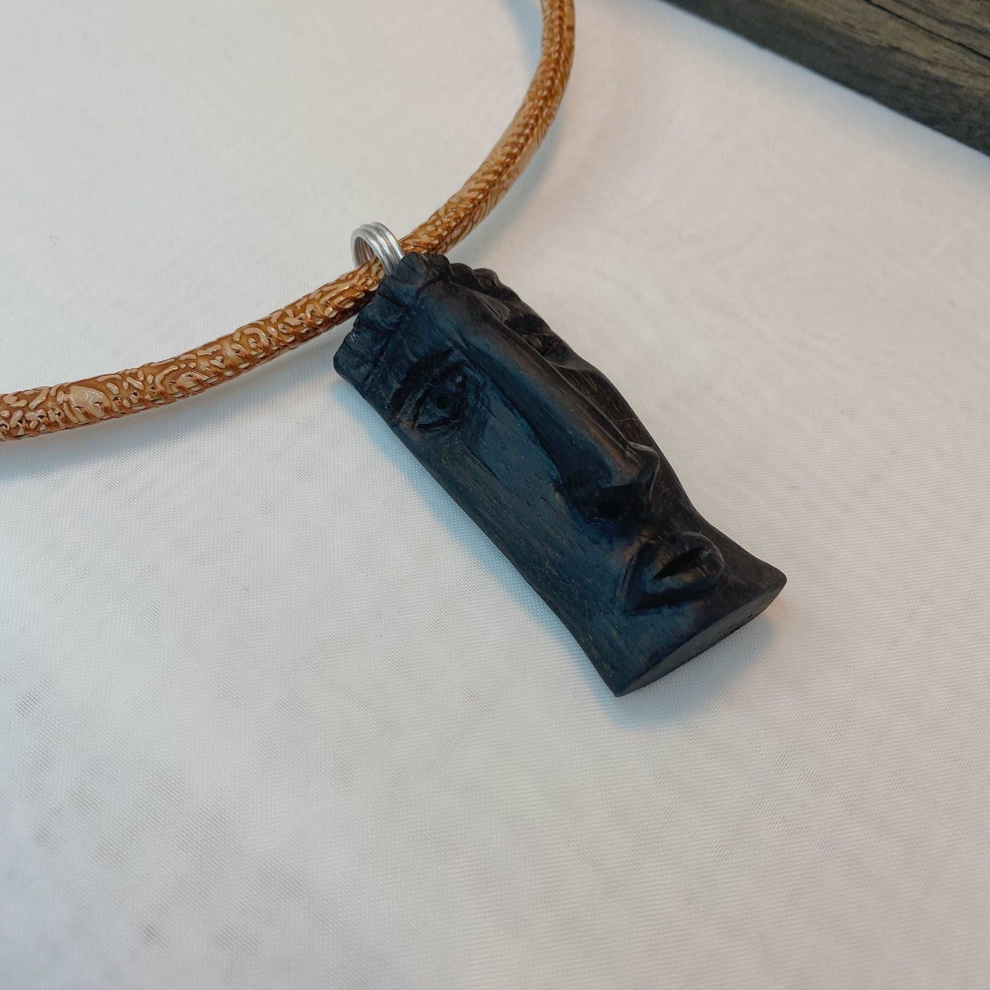 Irish Bog Oak Carved Face (B) Necklace Gift - Handmade