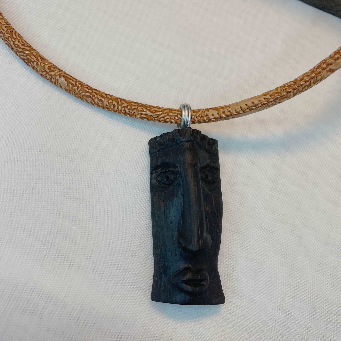 Irish Bog Oak Carved Face (B) Necklace Gift - Handmade