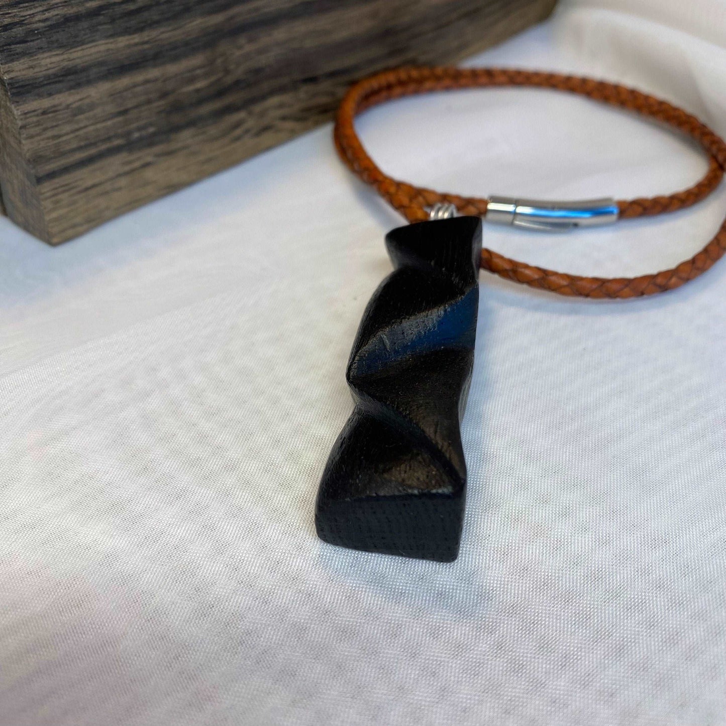 Irish Bog Oak Carved Pendant - Handmade