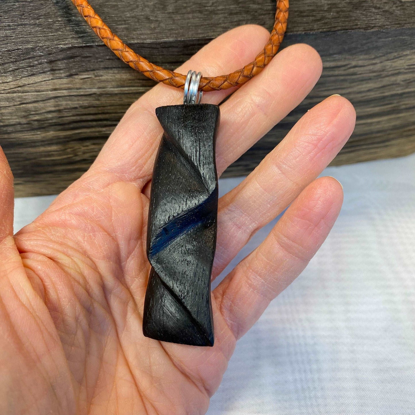Irish Bog Oak Carved Pendant - Handmade
