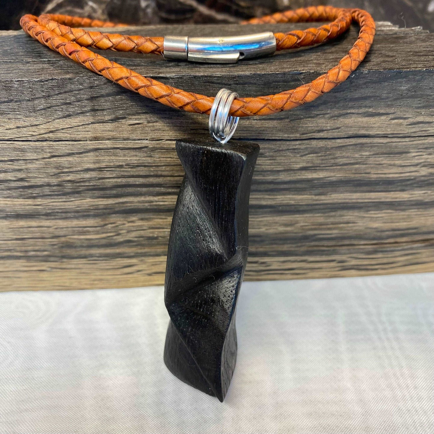Irish Bog Oak Carved Pendant - Handmade