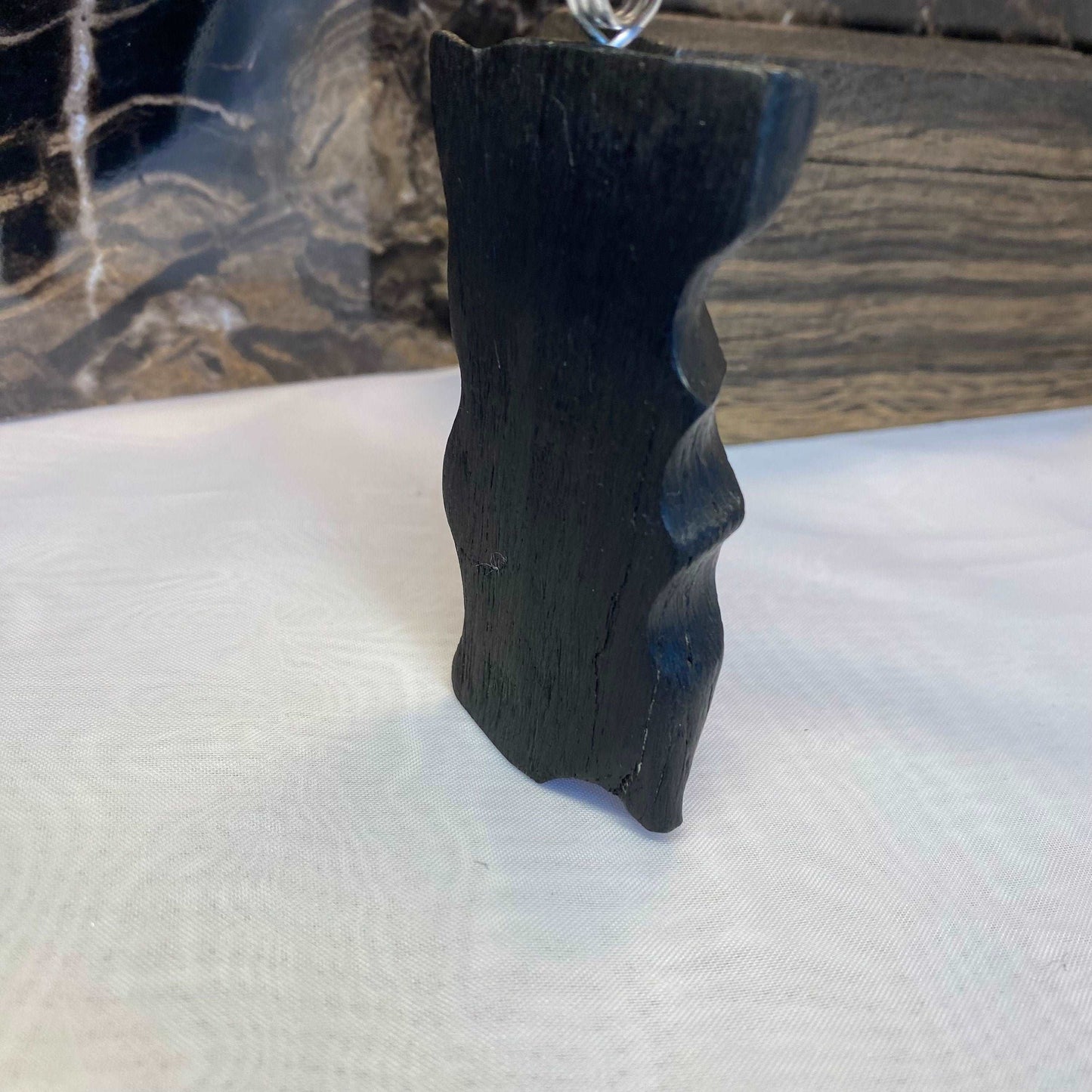 Irish Bog Oak Carved Pendant with Amber Stone - Handmade