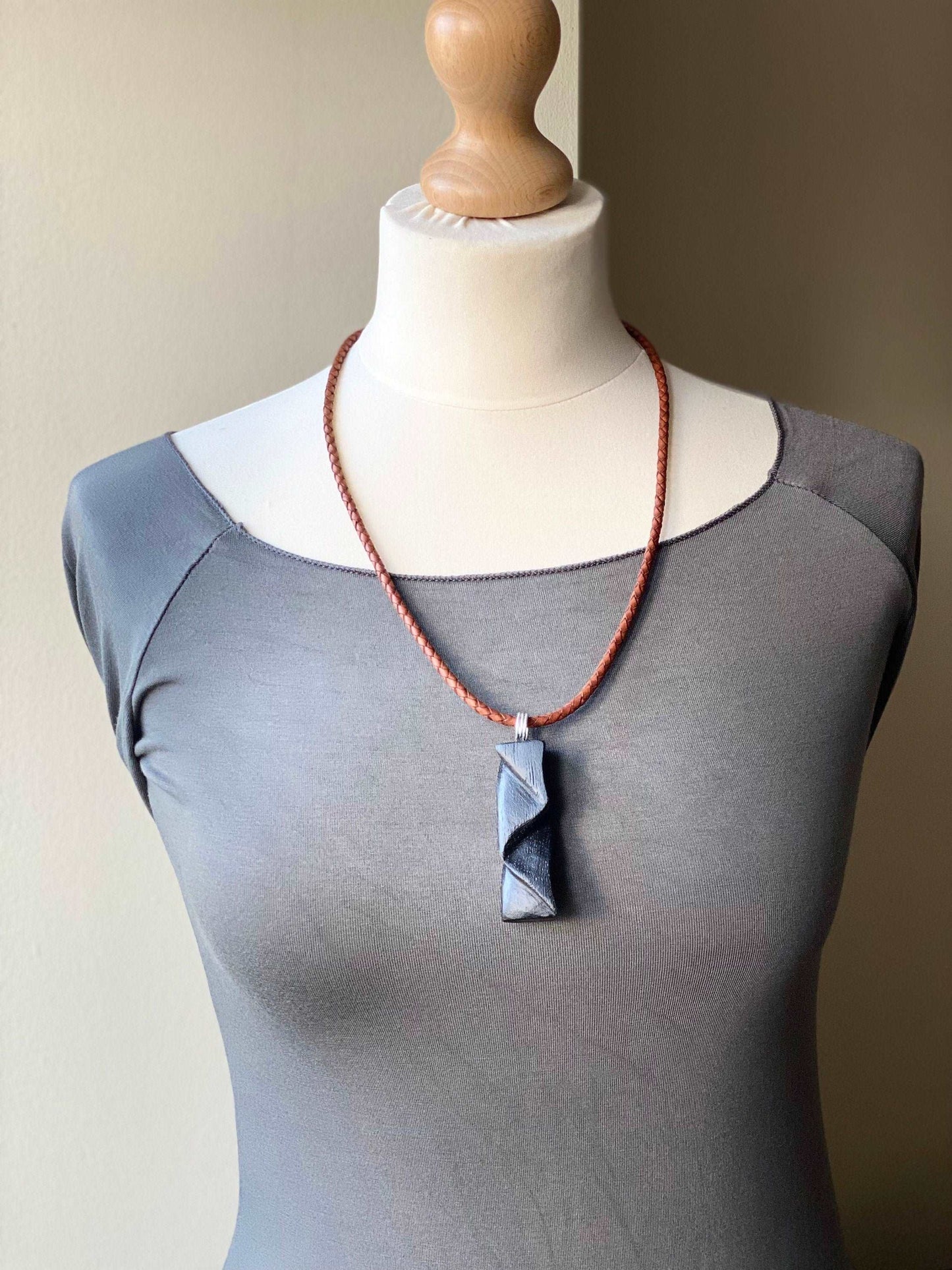 Irish Bog Oak Carved Pendant - Handmade