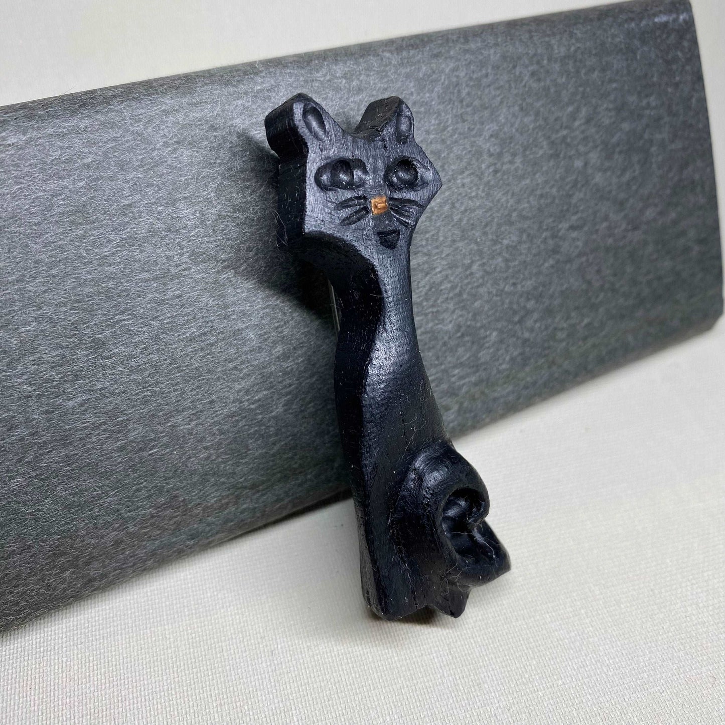Irish Bog Oak Carved Cat Brooch | Handmade