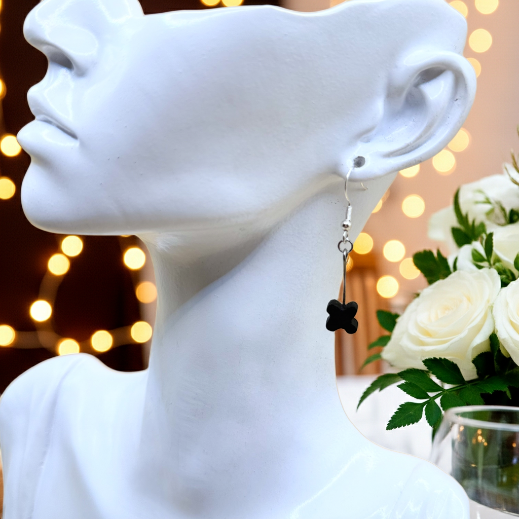 Minimalist Black Wooden Flower Drop Earrings