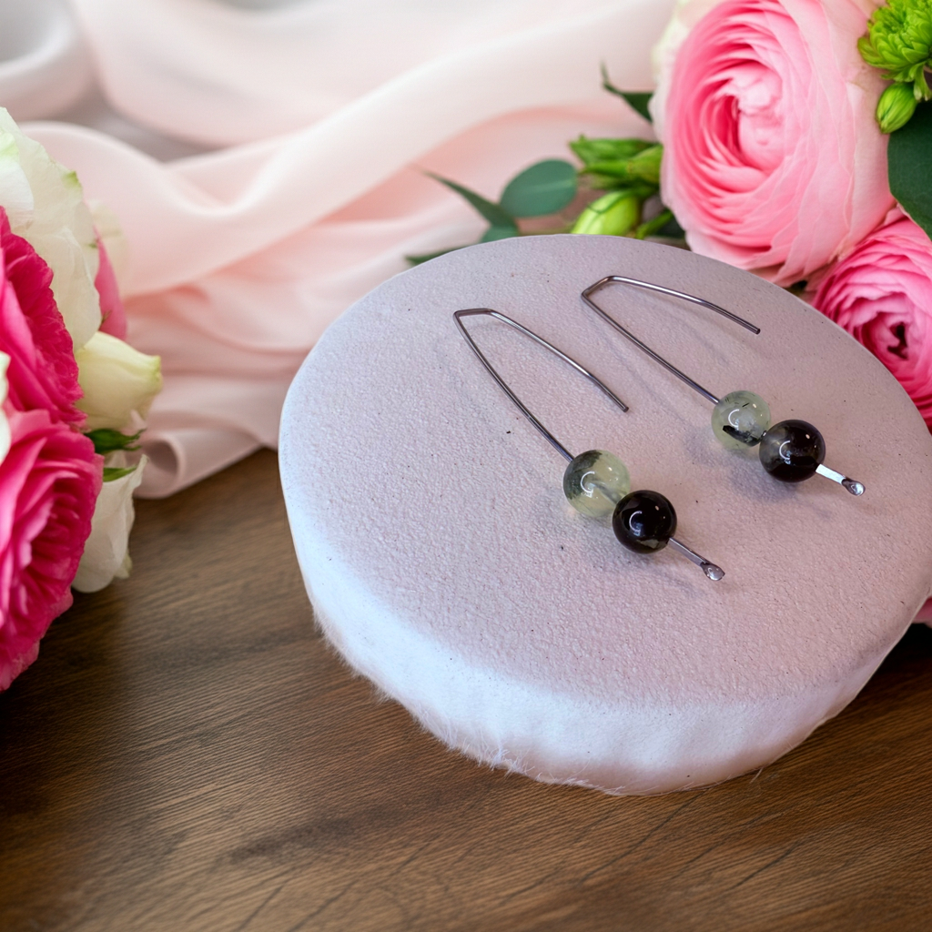 Natural Prehnite Crystal Earrings – Modern Long Dangle Style