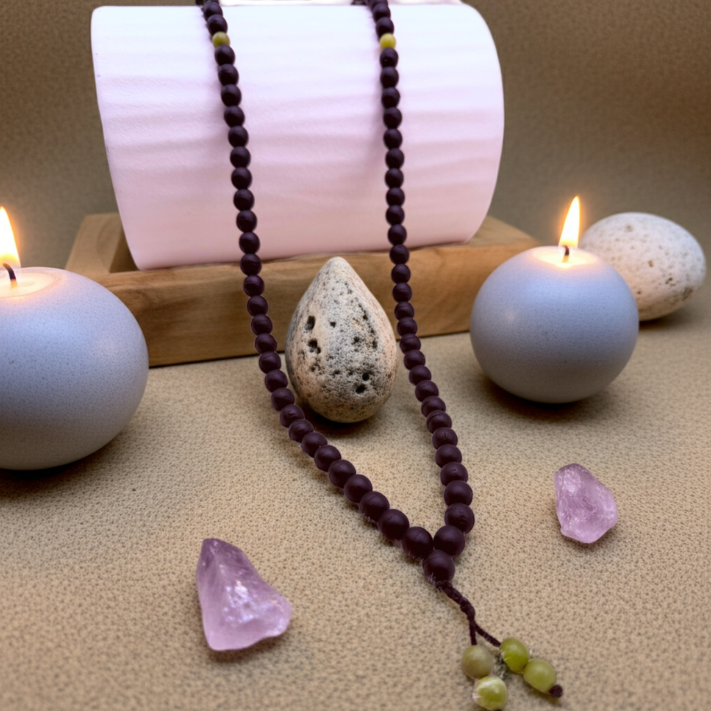 Bog Oak & Jade Mala Necklace