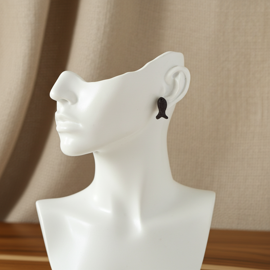 Hand Carved Bog Oak Fish Stud Earrings