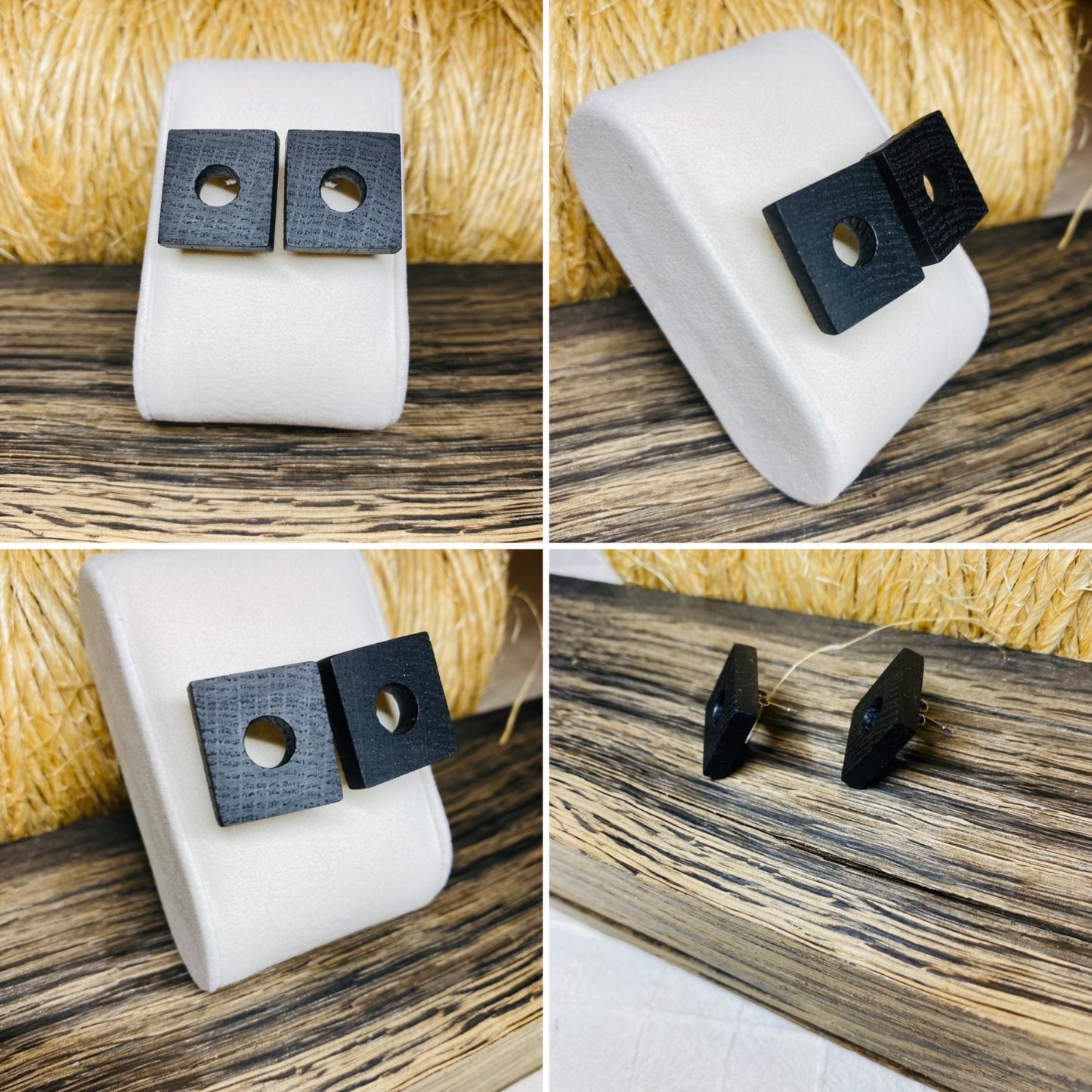 Irish Bog Oak Large Square Stud Earrings With A Cut-out Detail | Handmade Earrings