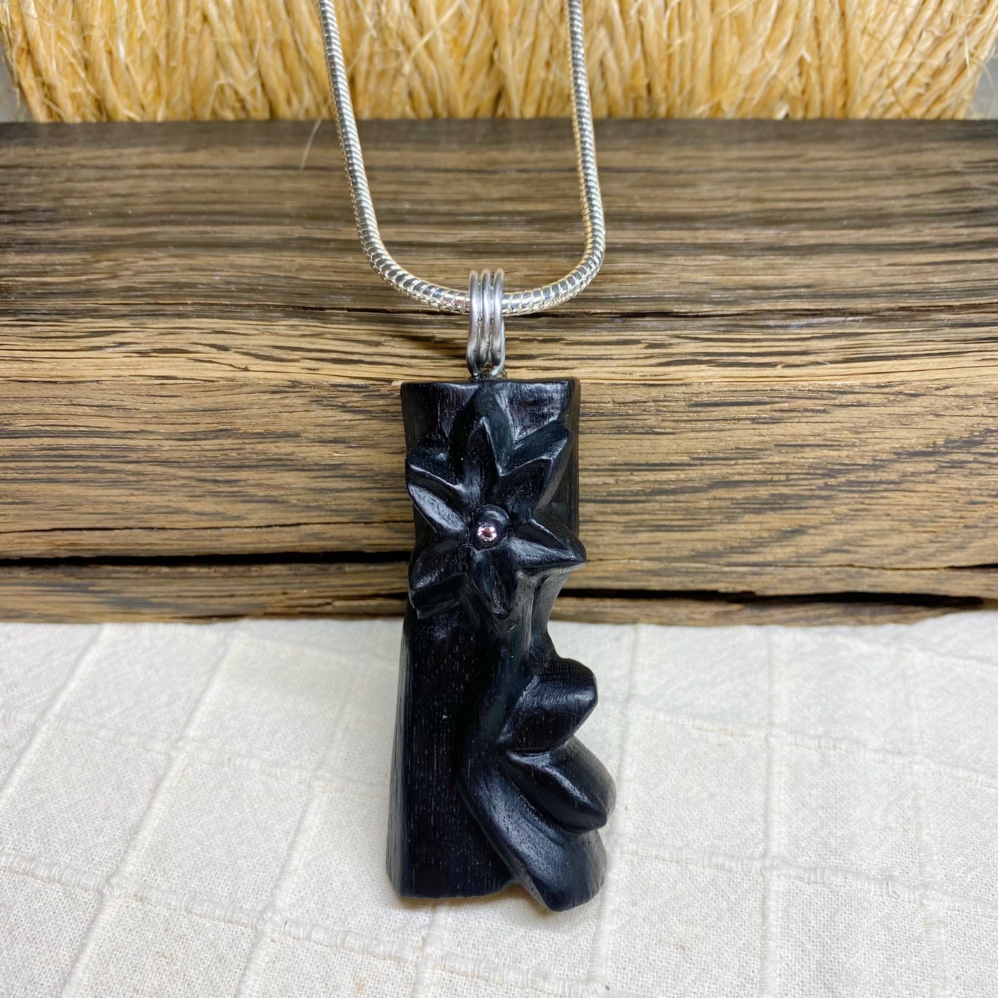 Irish Bog Oak Flower Necklace Gift - Handmade
