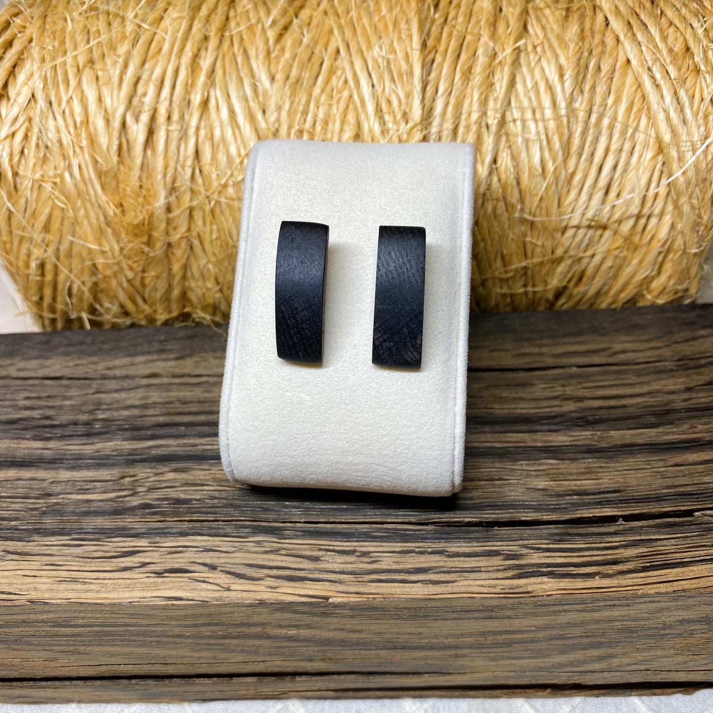 Irish Bog Oak Curved Rectangular Stud Earrings | Handmade Earrings