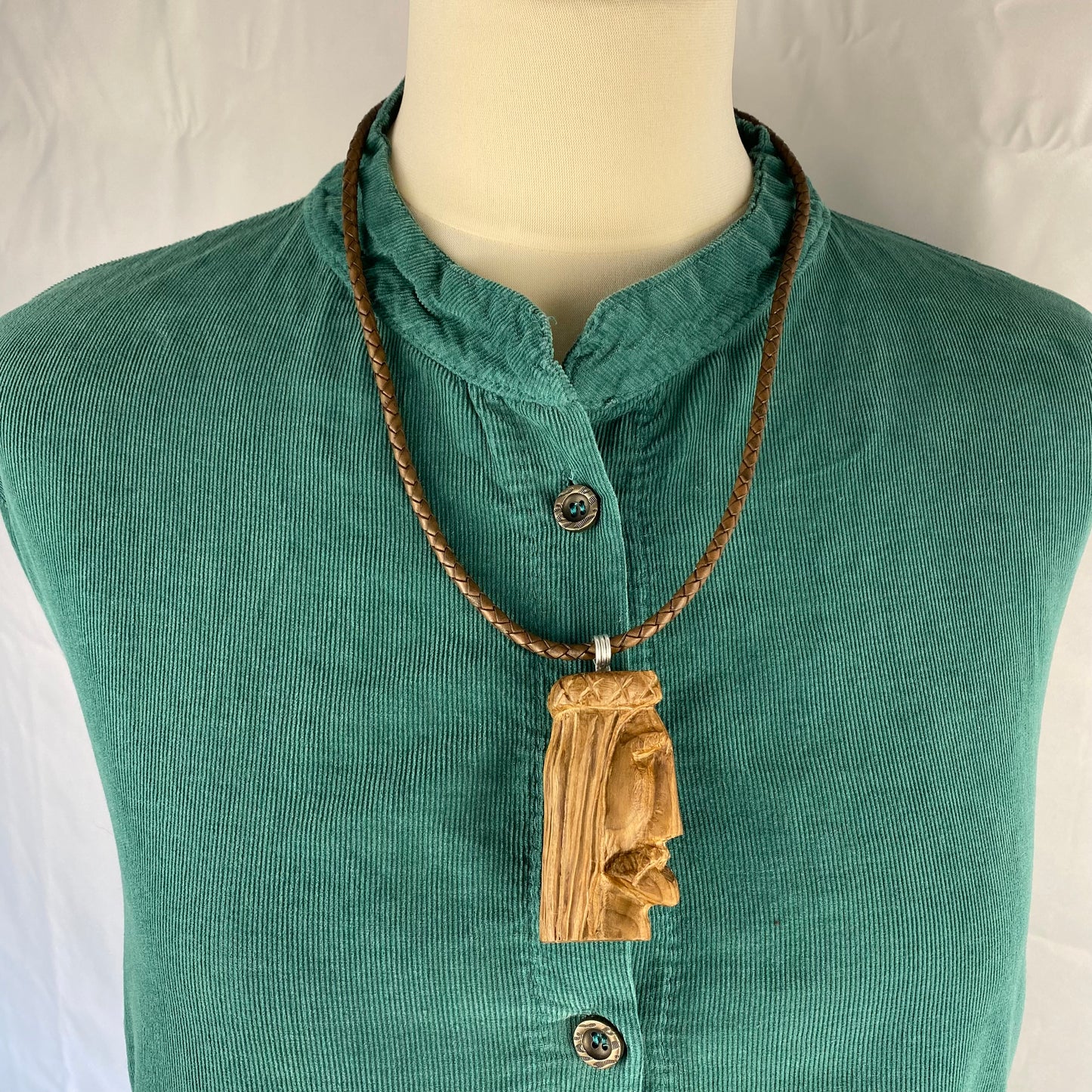 Irish Bog Yew Carved Face Necklace Gift - Handmade