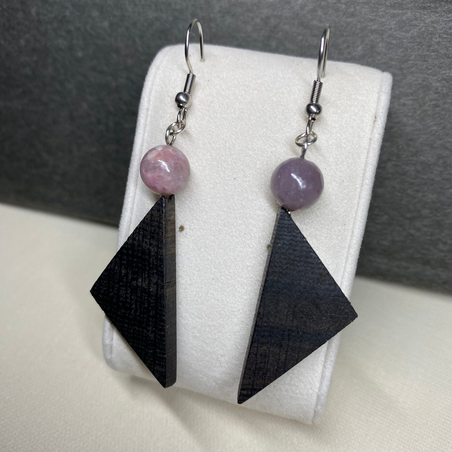 Irish Bog Oak Dangle Earrings with Natural Pink Tourmaline Beads | Handmade Earrings