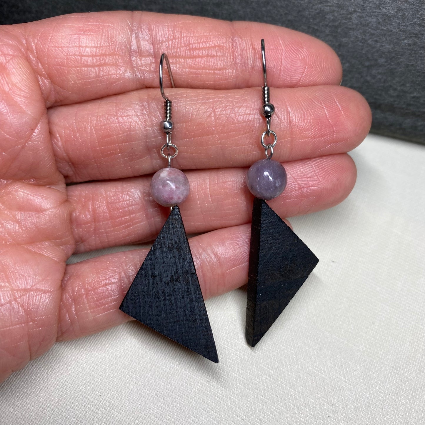 Irish Bog Oak Dangle Earrings with Natural Pink Tourmaline Beads | Handmade Earrings