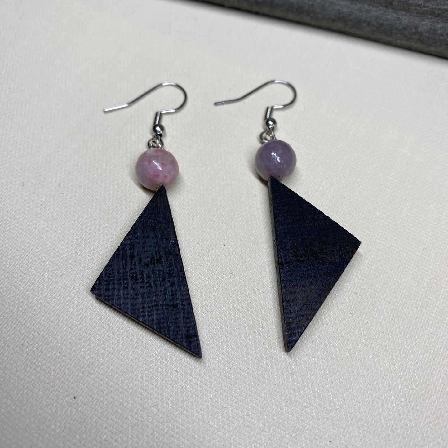 Irish Bog Oak Dangle Earrings with Natural Pink Tourmaline Beads | Handmade Earrings