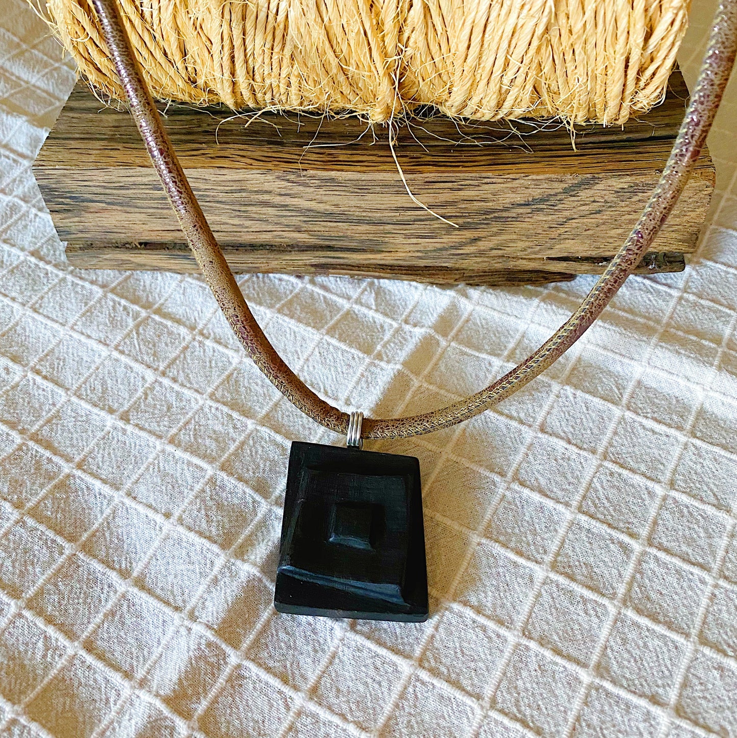 Irish Bog Oak Carved Rectangle Pendant - Handmade