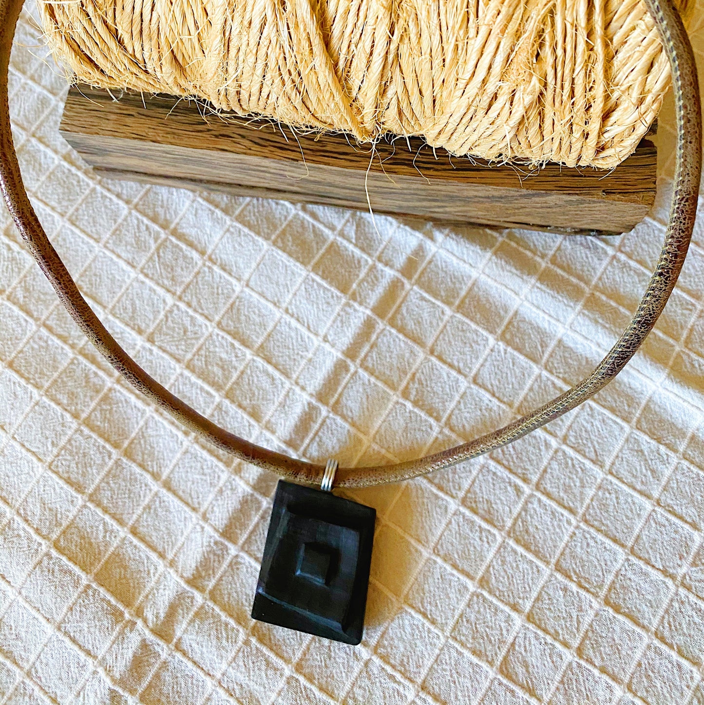Irish Bog Oak Carved Rectangle Pendant - Handmade