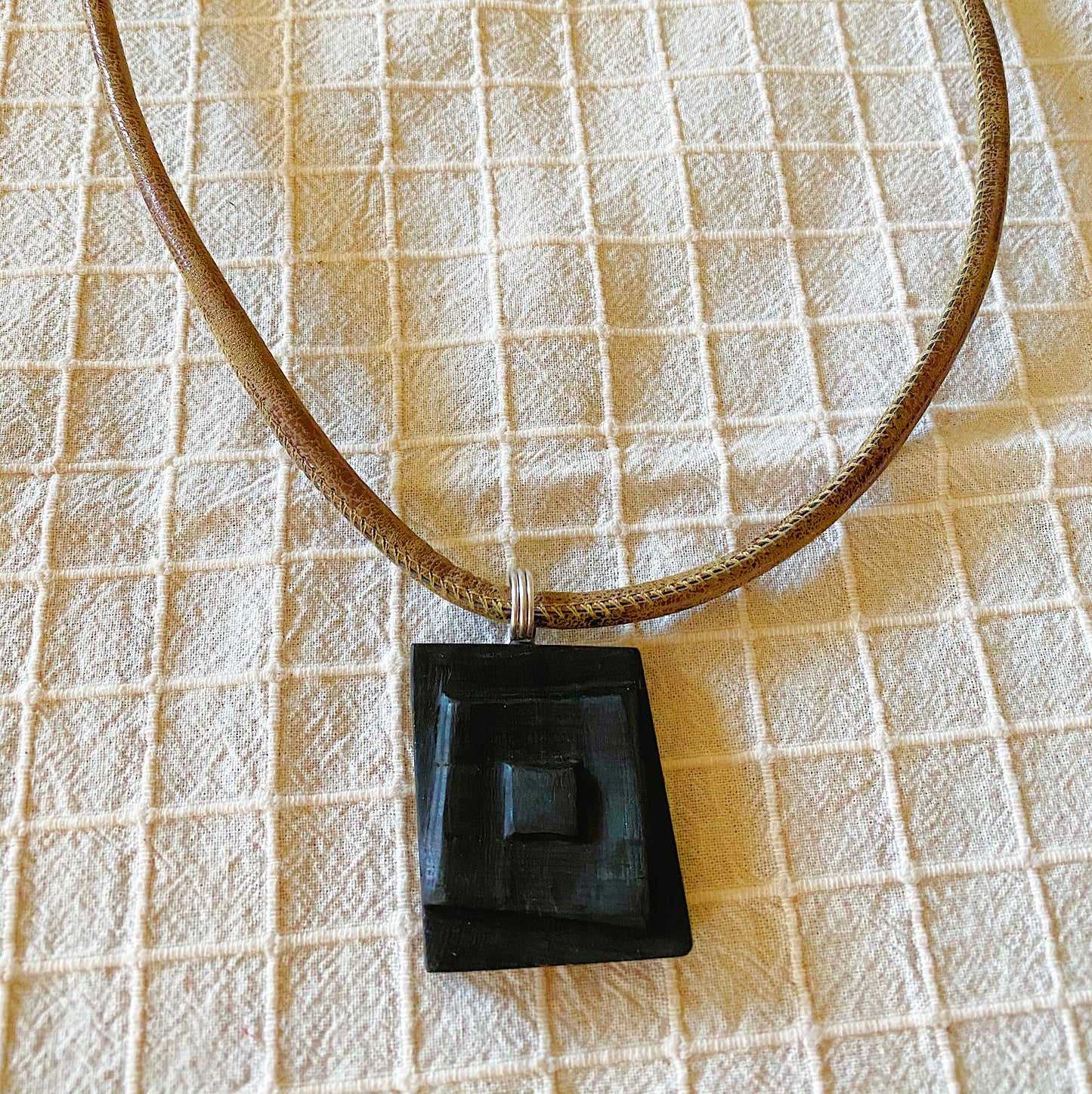 Irish Bog Oak Carved Rectangle Pendant - Handmade