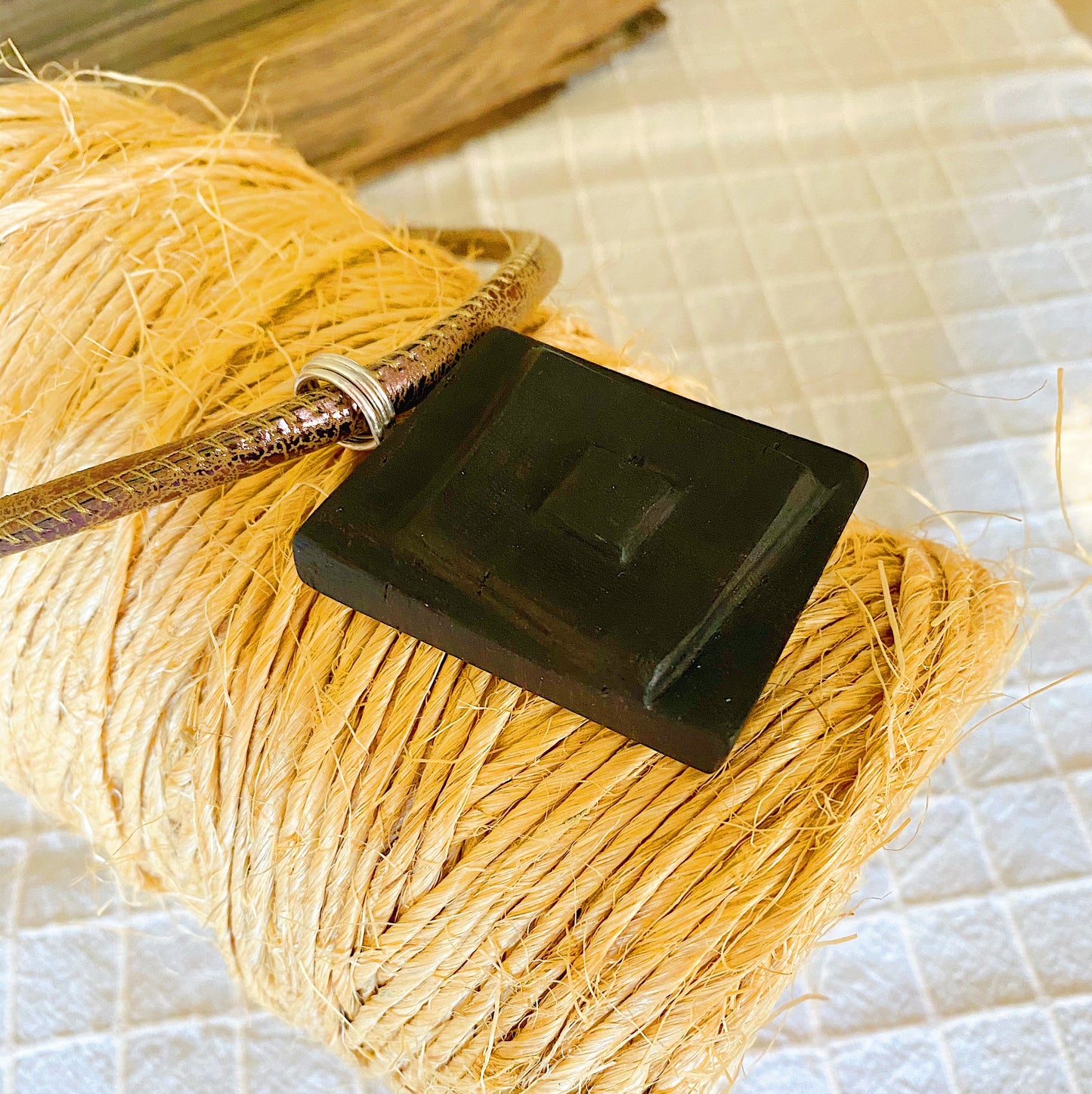 Irish Bog Oak Carved Rectangle Pendant - Handmade