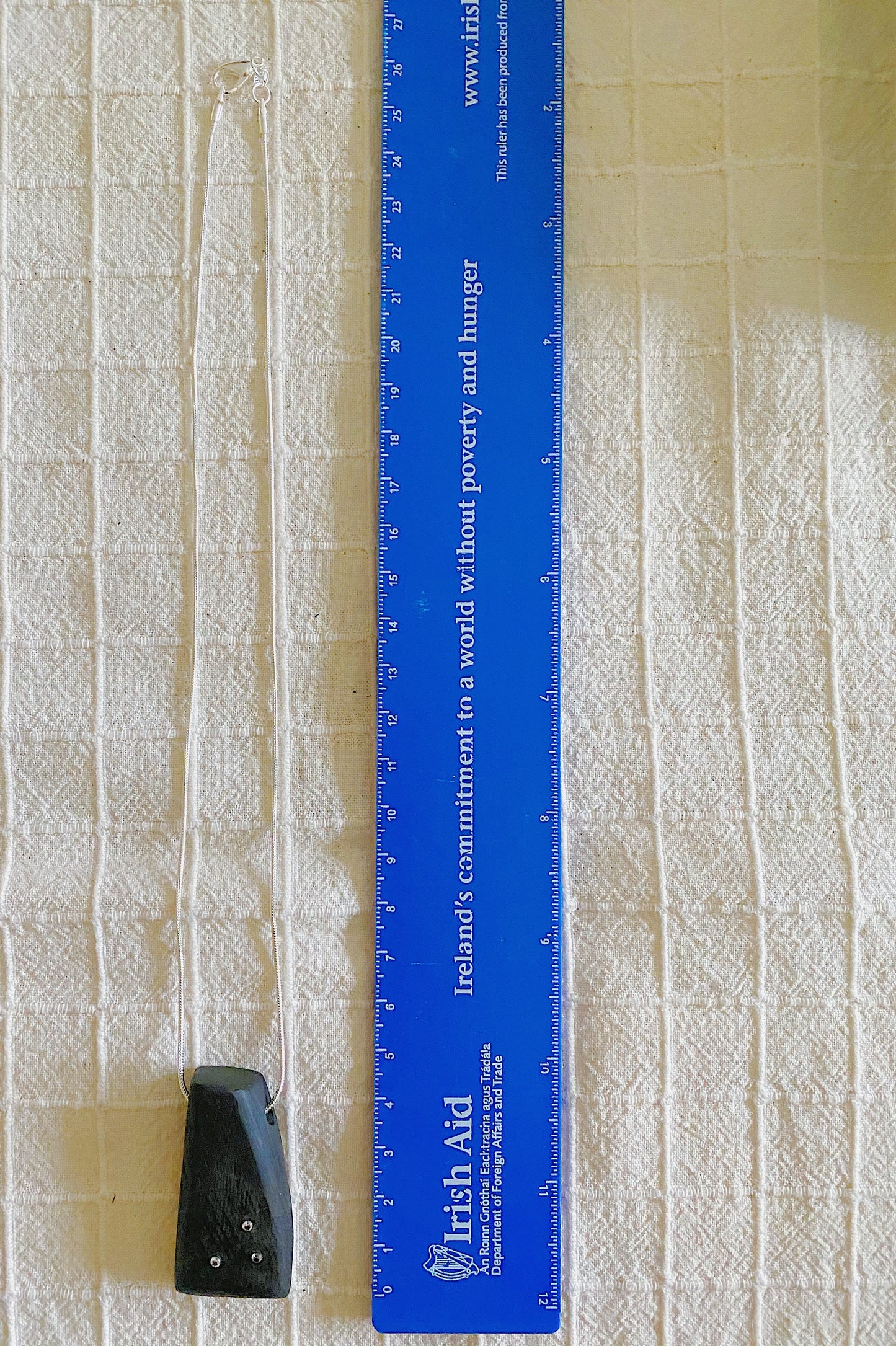 Irish Bog Oak Carved Pendant with Cubic Zirconia Inset on Silver Plated Chain - Handmade