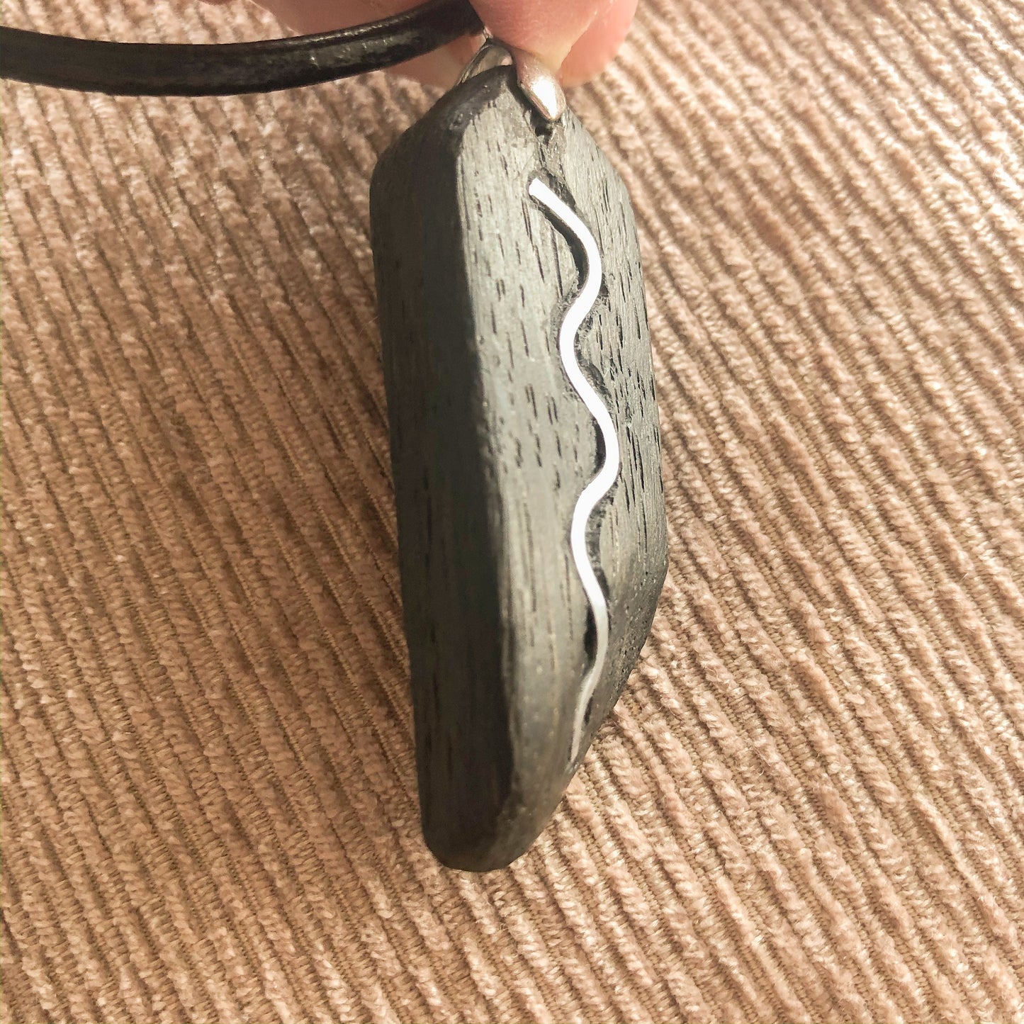 Irish Bog Oak Carved Pendant with Wire Detail Gift - Handmade