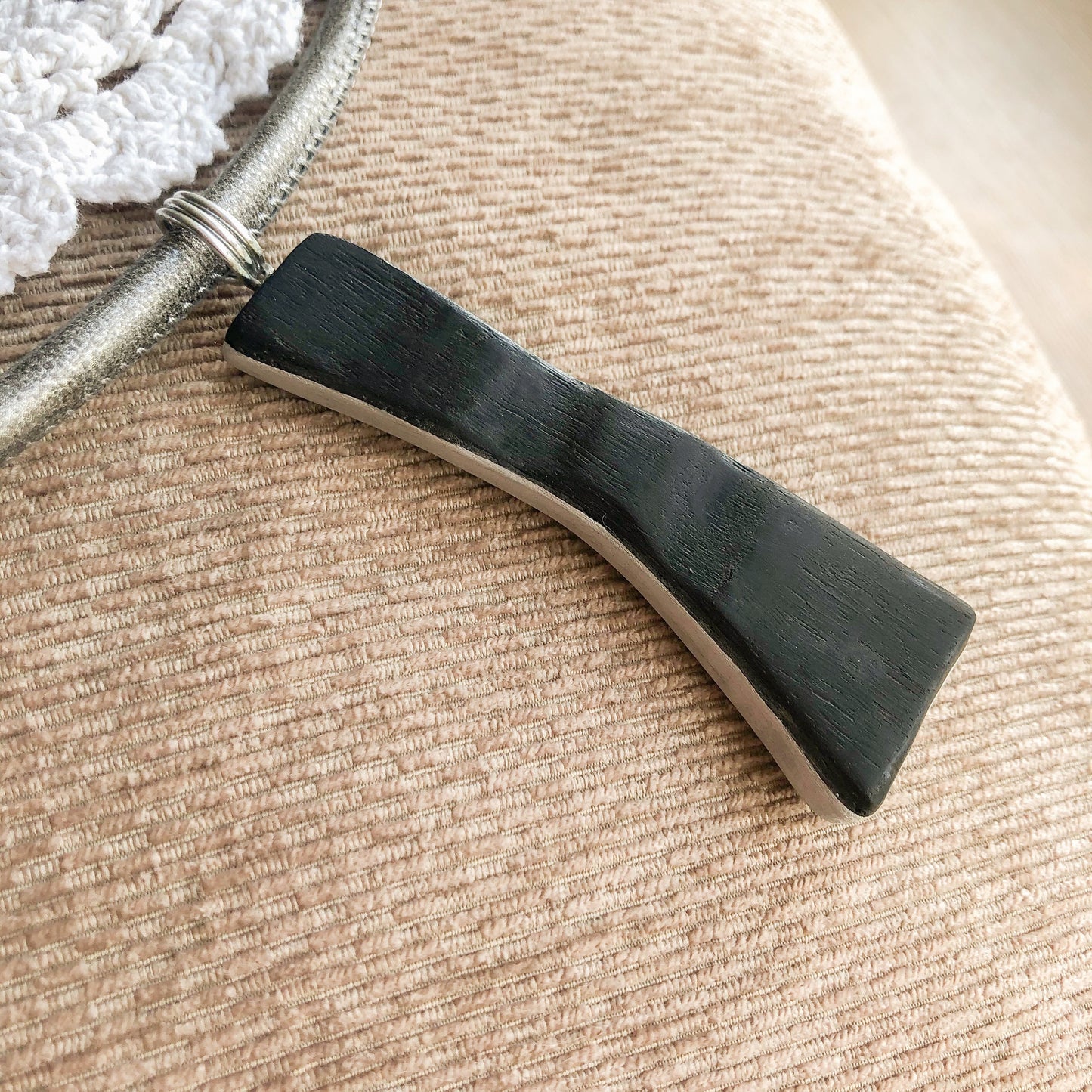 Irish Bog Oak Carved Pendant With Stainless Steel Edge - Handmade
