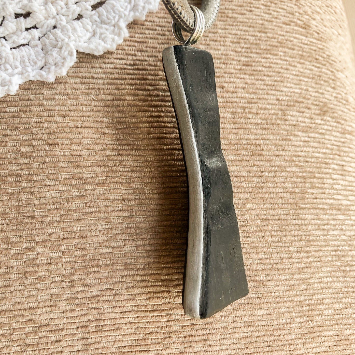 Irish Bog Oak Carved Pendant With Stainless Steel Edge - Handmade