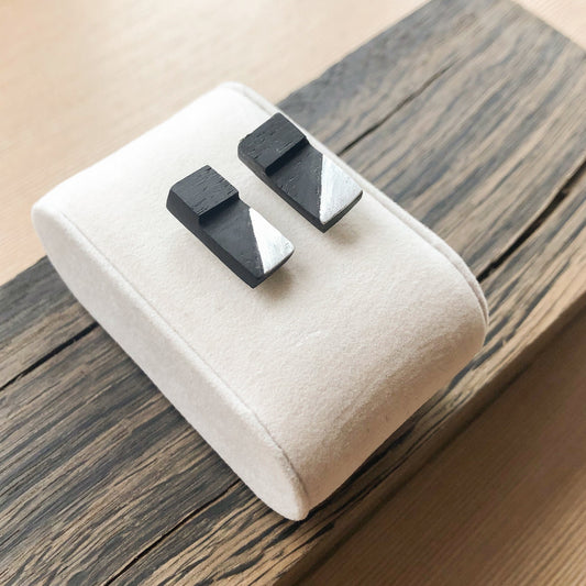 Irish Bog Oak Rectangular Stud Earrings with Wire Detail | Handmade Earrings