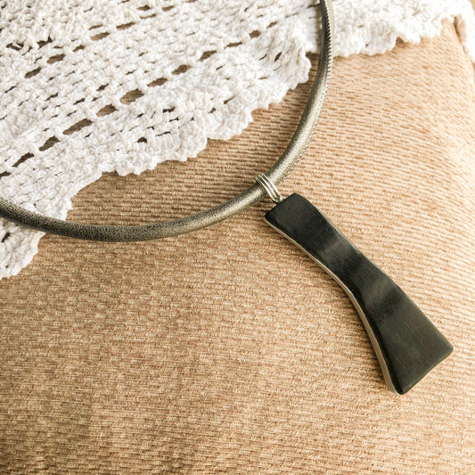 Irish Bog Oak Carved Pendant With Stainless Steel Edge - Handmade