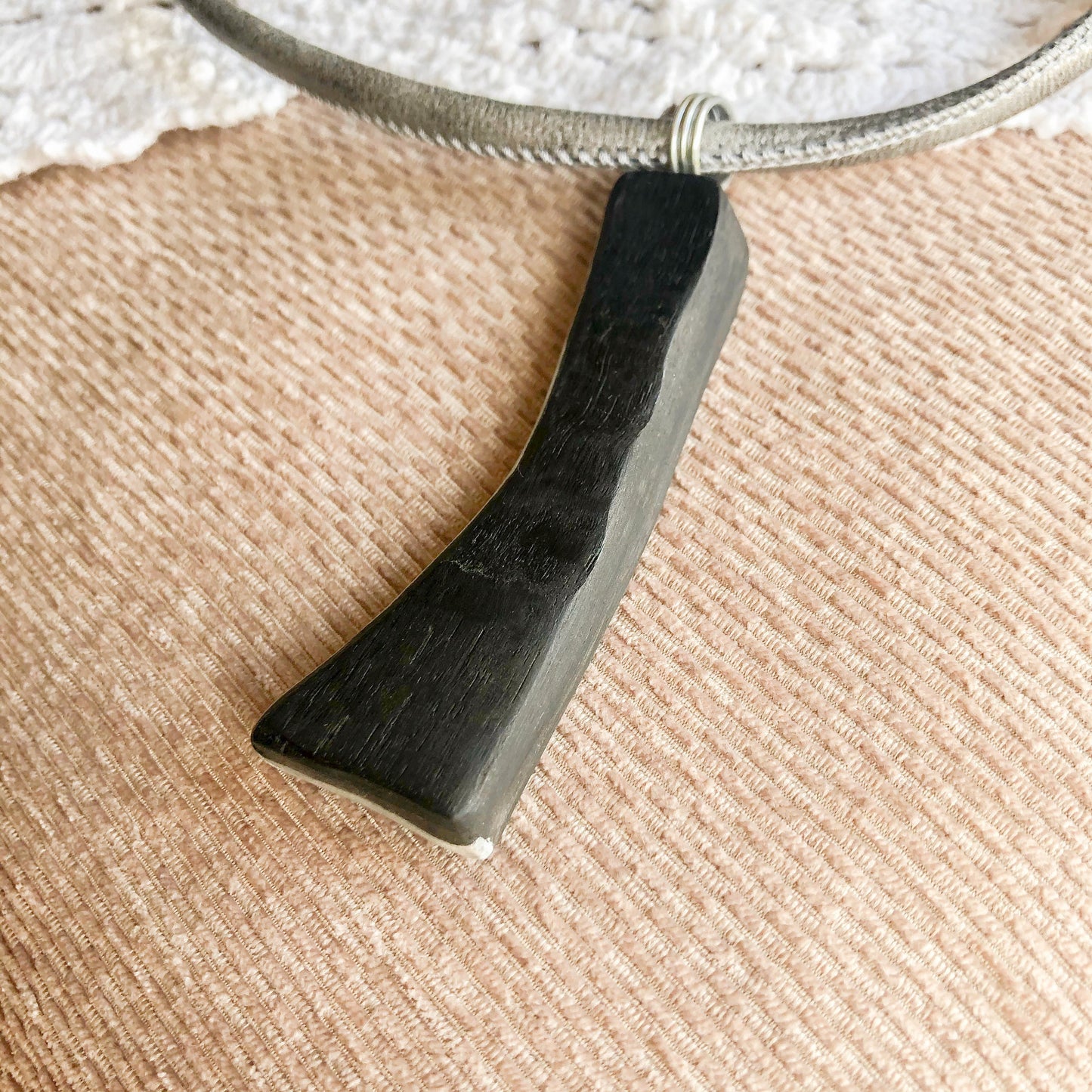 Irish Bog Oak Carved Pendant With Stainless Steel Edge - Handmade