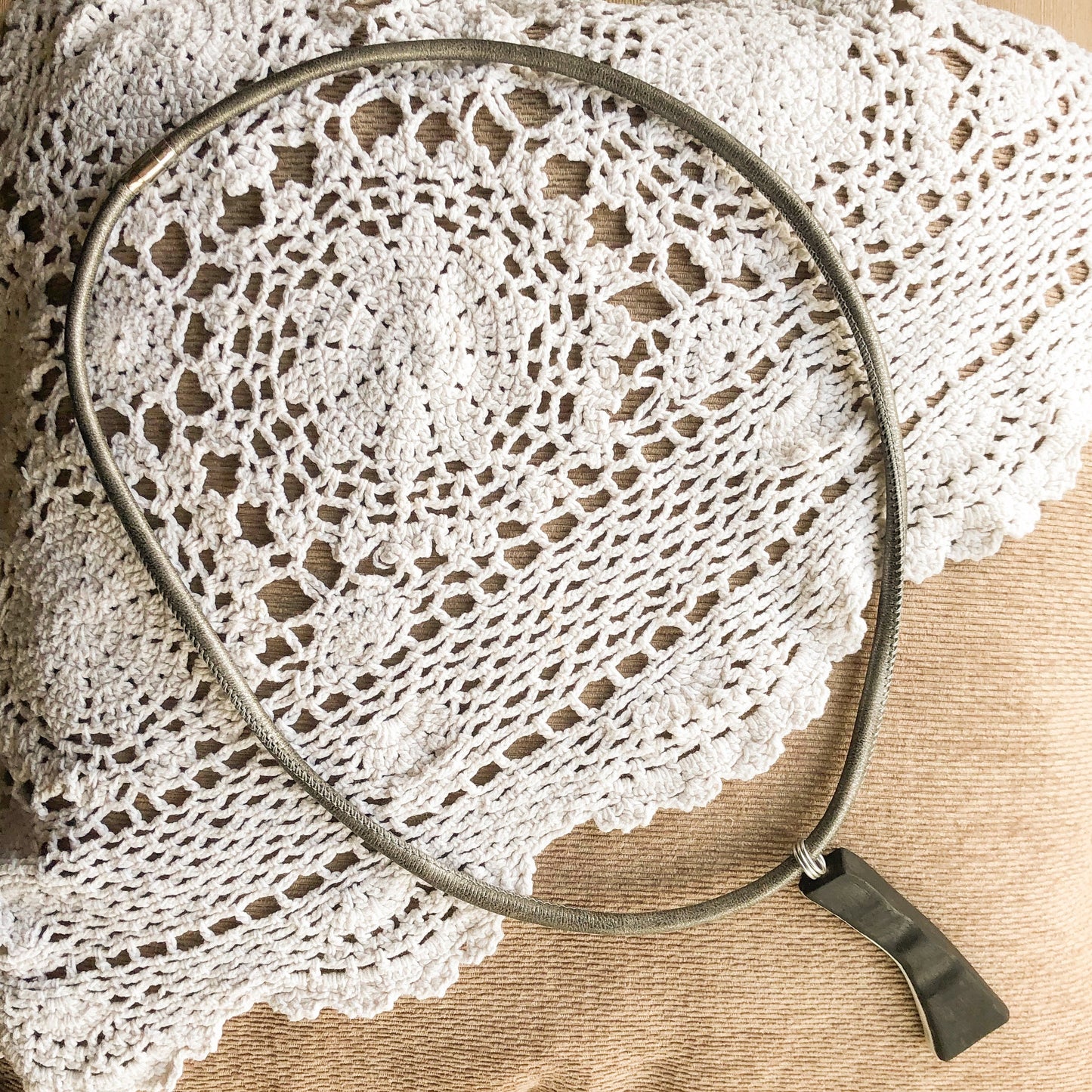 Irish Bog Oak Carved Pendant With Stainless Steel Edge - Handmade