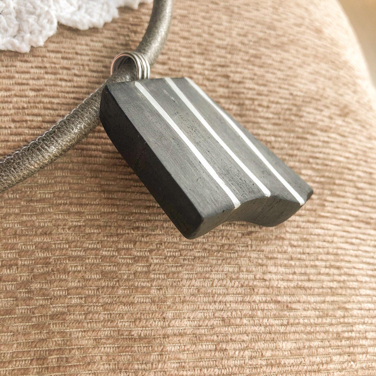 Irish Bog Oak Carved Pendant With Inset Wire Detail - Handmade
