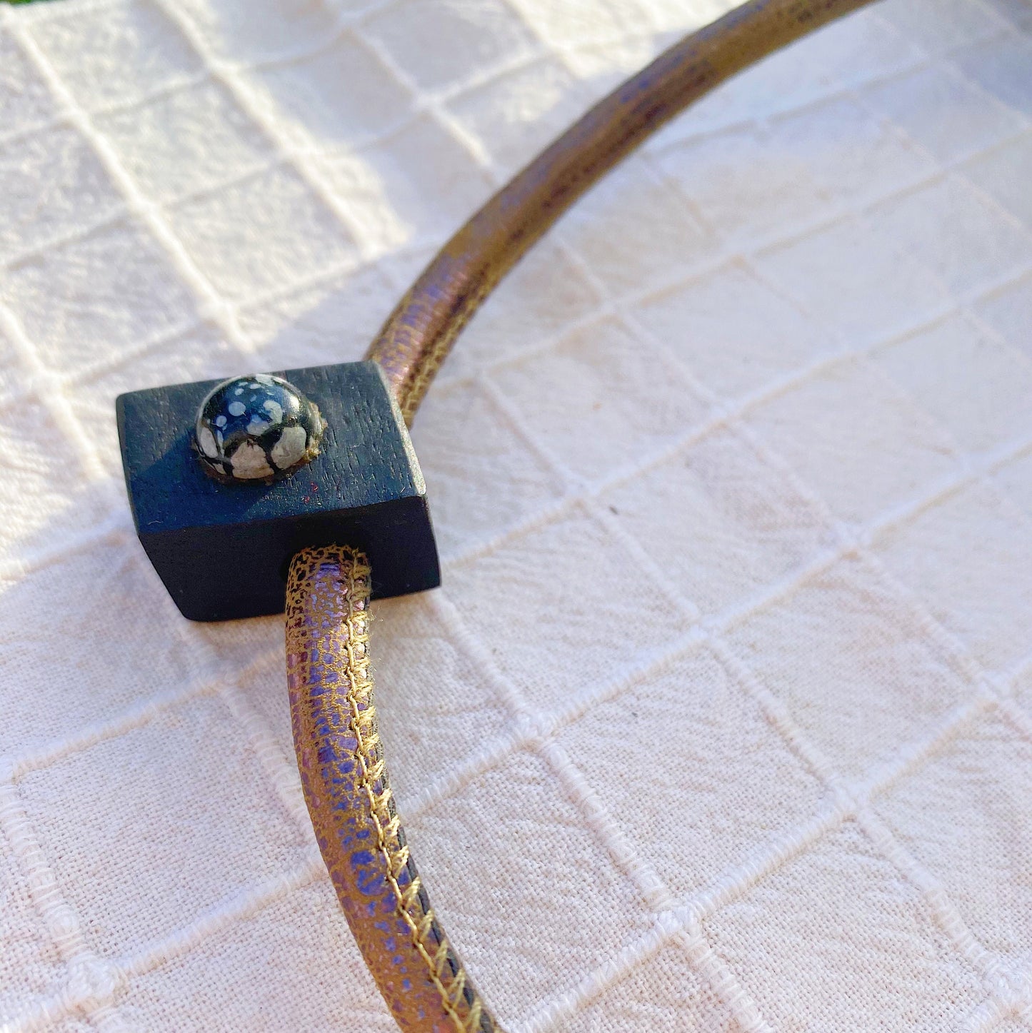 Irish Bog Oak Rectangular Pendant with Snowflake Obsidian | Crystal Necklace Gift - Handmade