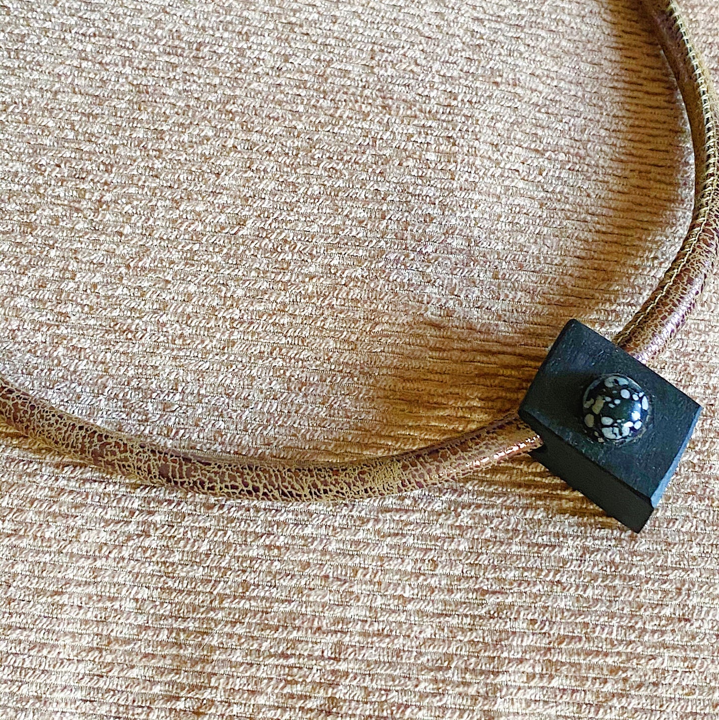 Irish Bog Oak Rectangular Pendant with Snowflake Obsidian | Crystal Necklace Gift - Handmade