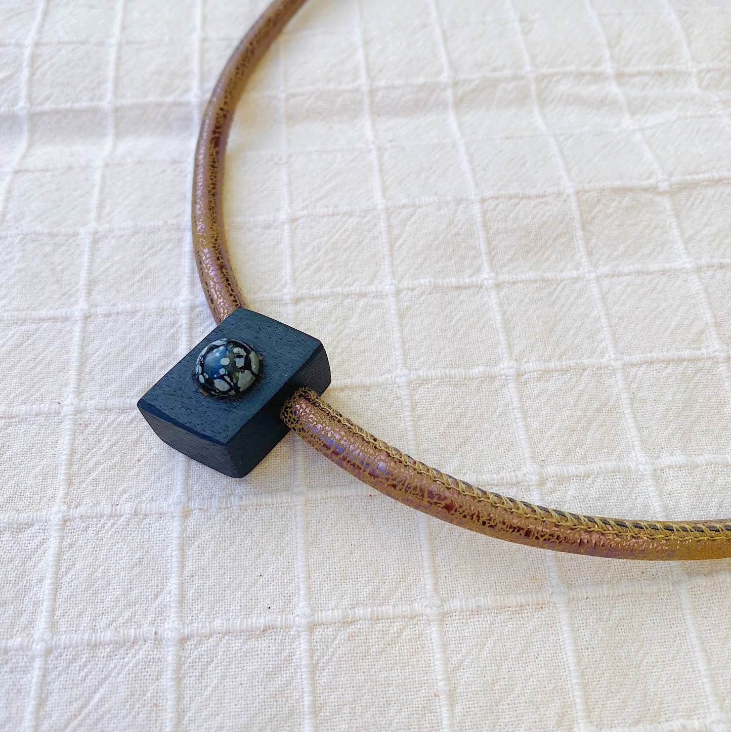 Irish Bog Oak Rectangular Pendant with Snowflake Obsidian | Crystal Necklace Gift - Handmade