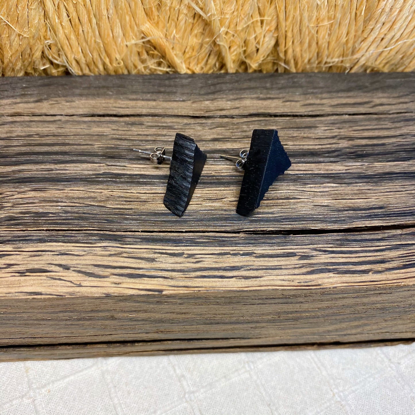 Irish Bog Oak Irregular Triangle Stud Earrings | Handmade Earrings