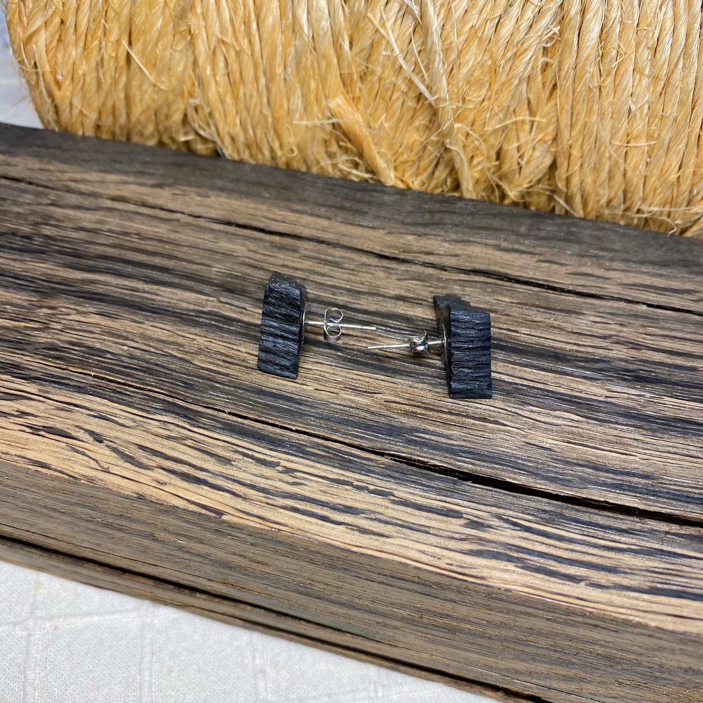 Irish Bog Oak Irregular Triangle Stud Earrings | Handmade Earrings