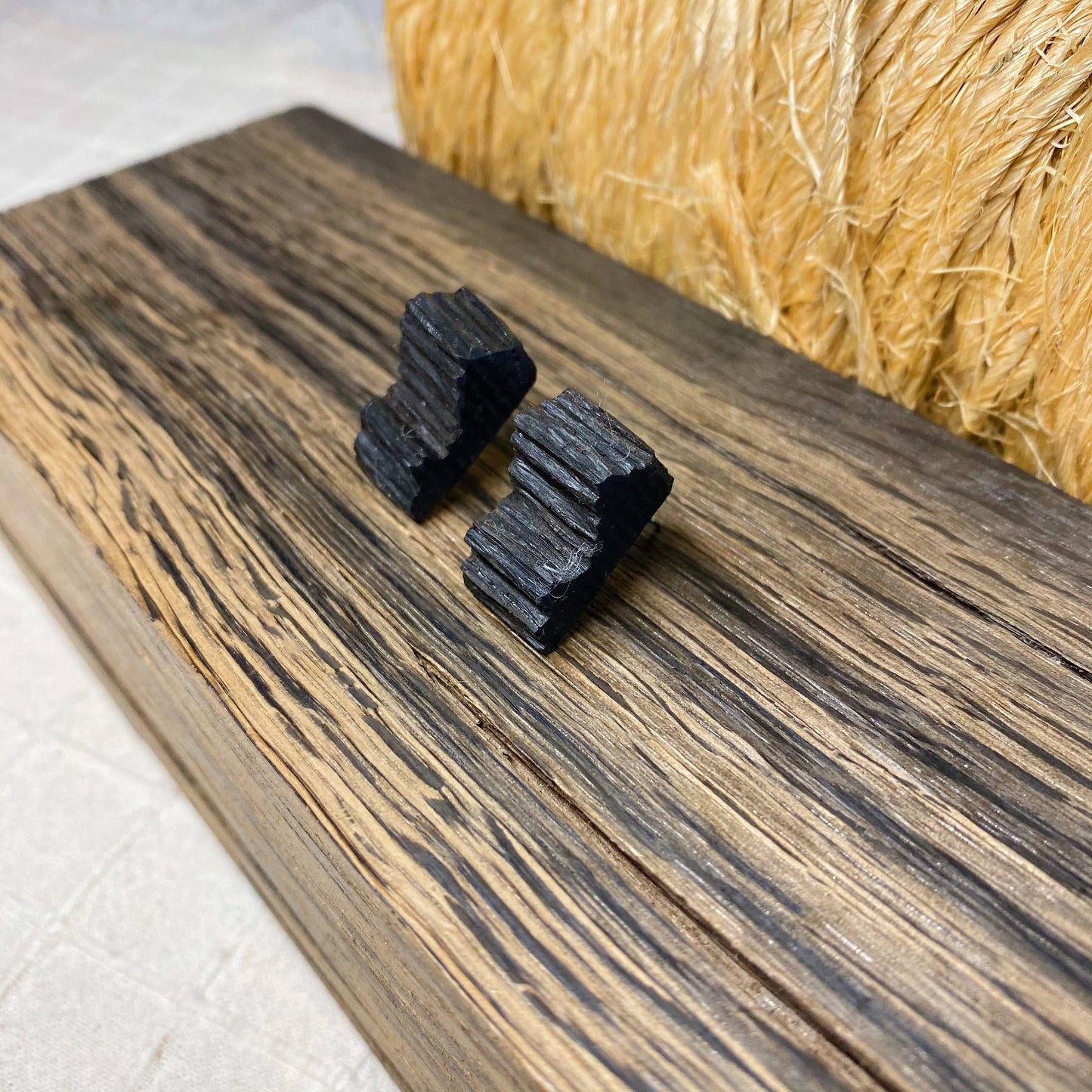 Irish Bog Oak Raw Carved Stud Earrings | Handmade Earrings