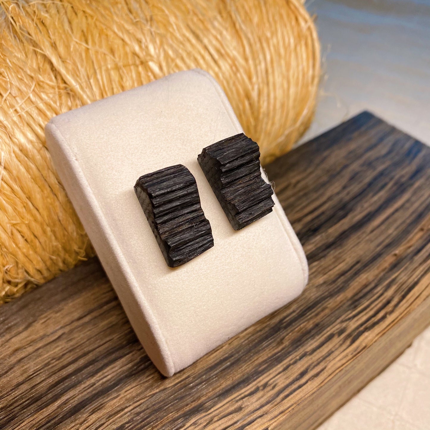 Irish Bog Oak Raw Carved Stud Earrings | Handmade Earrings